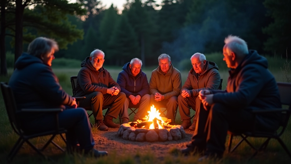 Campfire with seniors gathering around